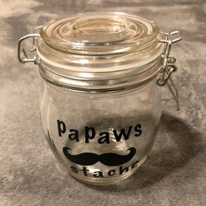 “PaPaws Stache” Glass Container with Clamp Lid
